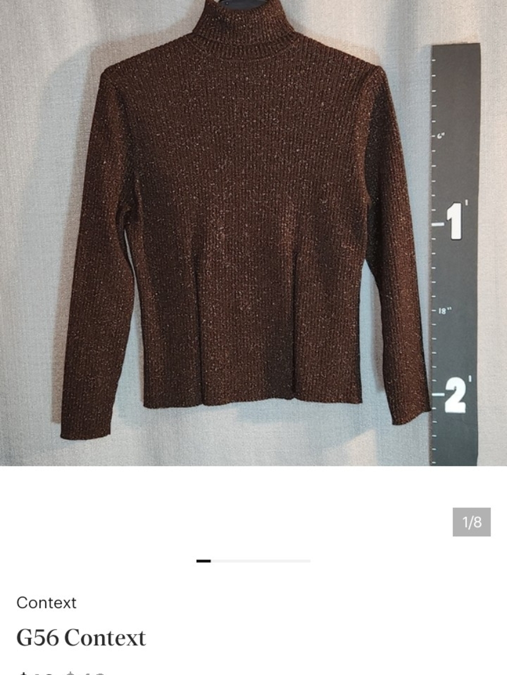 Context Metallic Brown Ribbed Turtleneck Sweater